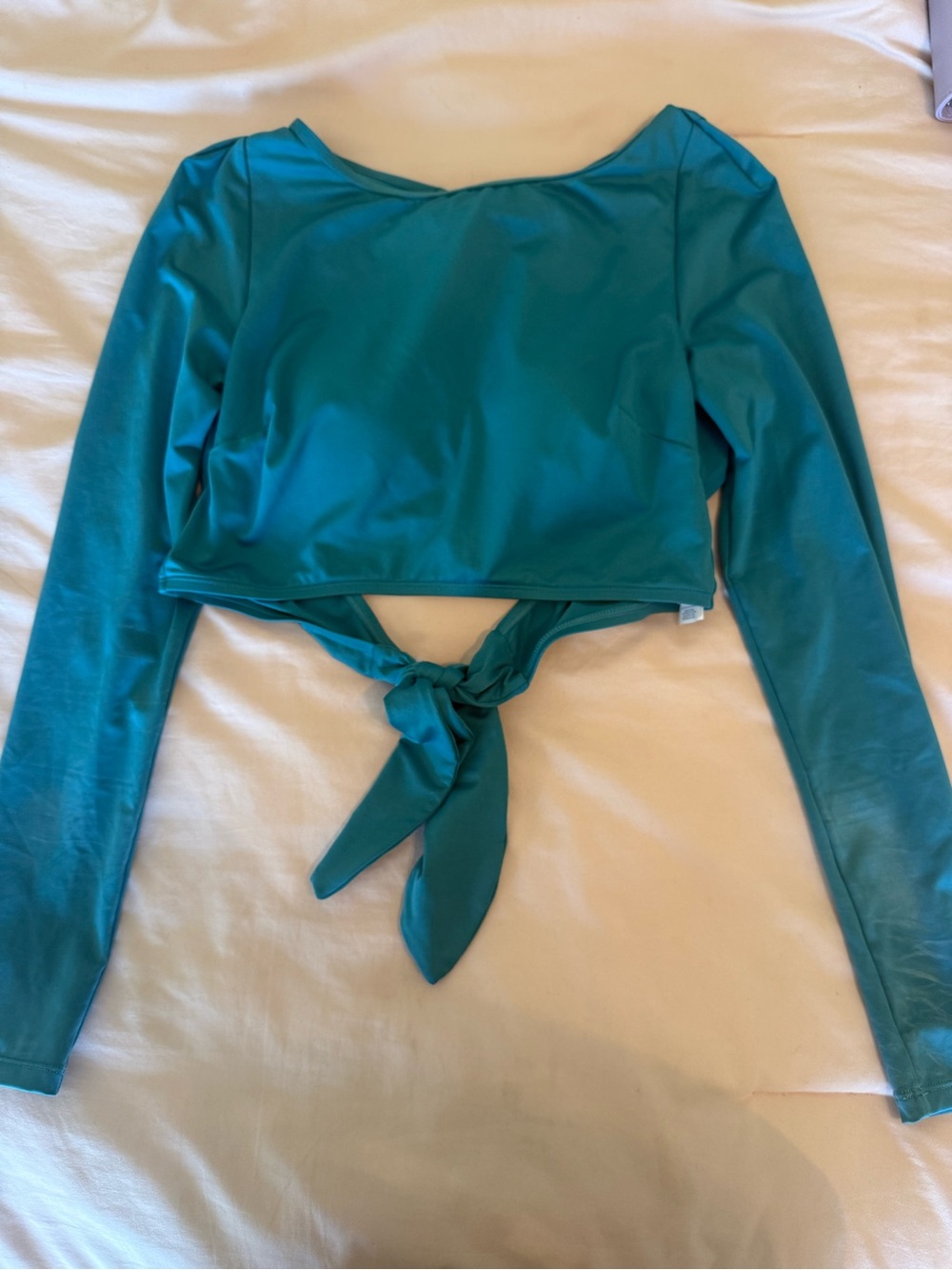 Cupshe Teal Long Sleeve Tie-Front Swim Top